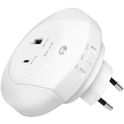 LED-Nachtlicht mit Dämmerungssensor und 18W USB-Ladegerät
