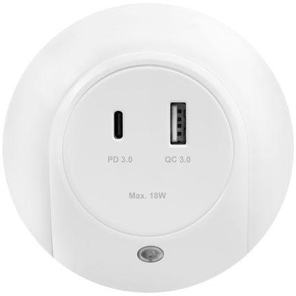 LED-Nachtlicht mit Dämmerungssensor und 18W USB-Ladegerät