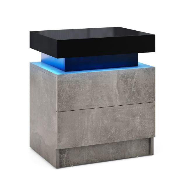 Nachttisch mit LED-Beleuchtung, Kunstmarmor, 2 Schubladen, Fernbedienung