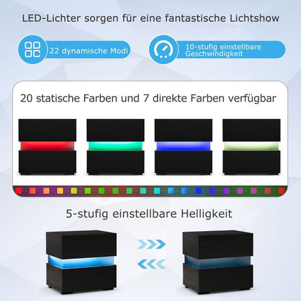 LED-Nachttisch-Set, 2 Schubladen, Schwarz, Fernbedienung