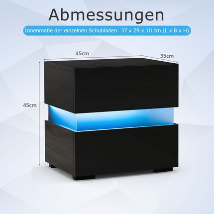 LED-Nachttisch-Set, 2 Schubladen, Schwarz, Fernbedienung