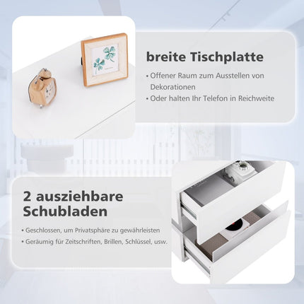 Ensemble de table de chevet LED avec 2 tiroirs, blanc, télécommandé