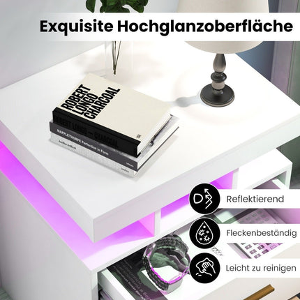 LED-Nachttisch mit 2 Schubladen, Hochglanz, Fernbedienung