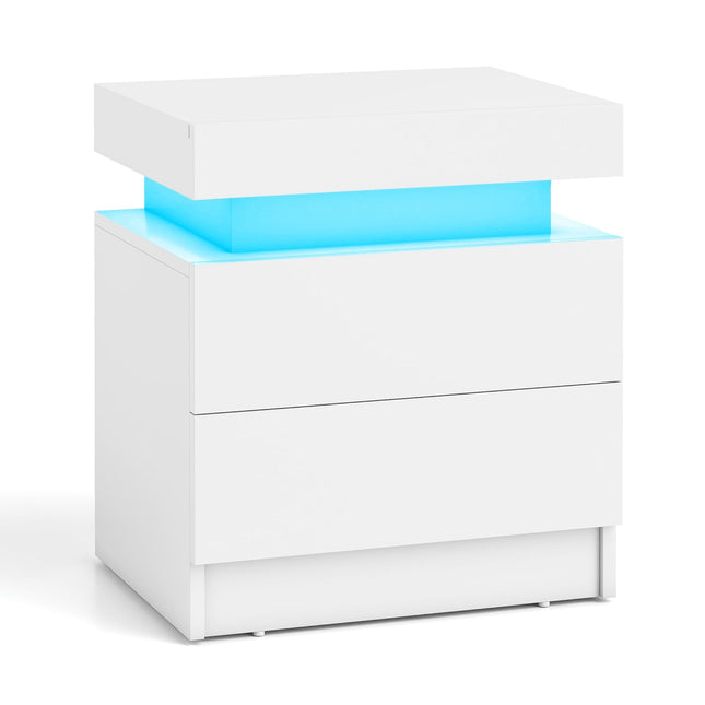 LED-Nachttisch mit 2 Schubladen, weißes MDF, modernes Design
