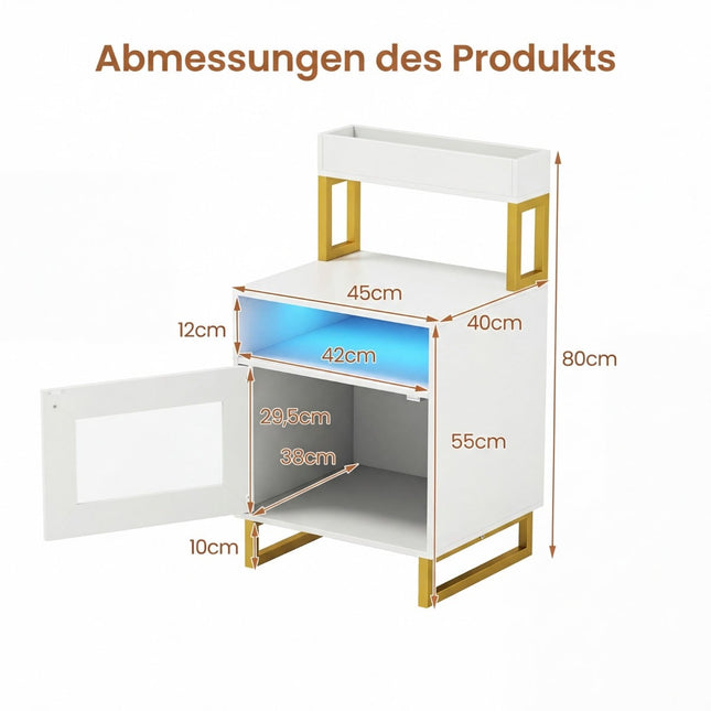 LED-Nachttisch mit einstellbarer Beleuchtung und Stauraum