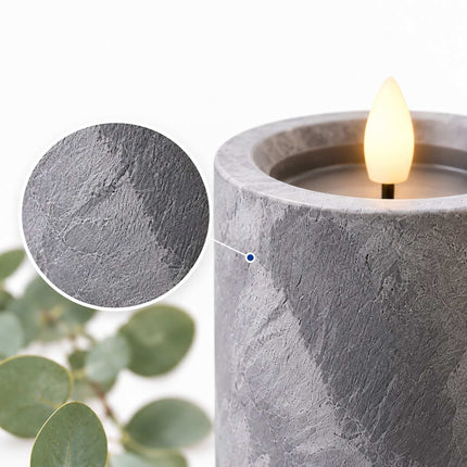 LED Pillar Candles Set of 3 with 6-Hour Timer, Concrete Effect, Grey