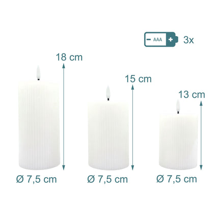 Bougies LED sans flamme en cire véritable, lot de 3