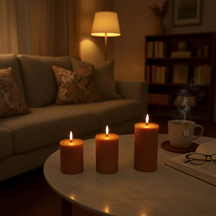 Bougies LED sans flamme en cire véritable - Lot de 3