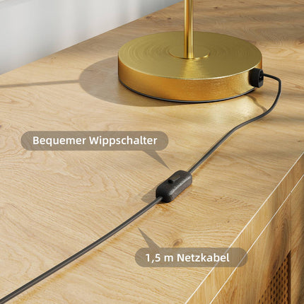 LED-Tischleuchte, warmes Licht, Metallsockel, Bernsteinglas-Schirm