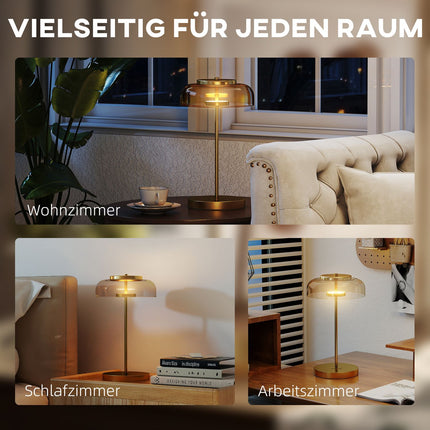 LED-Tischleuchte, warmes Licht, Metallsockel, Bernsteinglas-Schirm