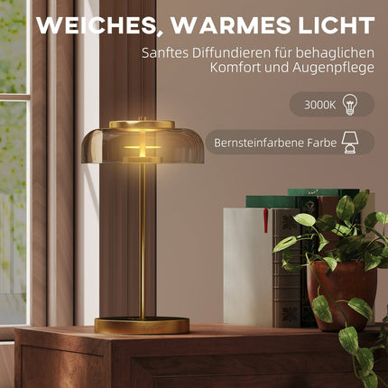 LED-Tischleuchte, warmes Licht, Metallsockel, Bernsteinglas-Schirm