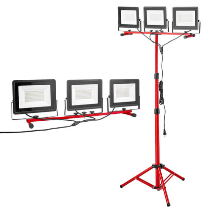 LED Work Light With Tripod Stand, 3-Head, 15000 Lumens, IP65