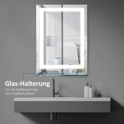 LED-Badezimmerspiegel, 22W, beleuchtet mit Glasablage, 70x50cm