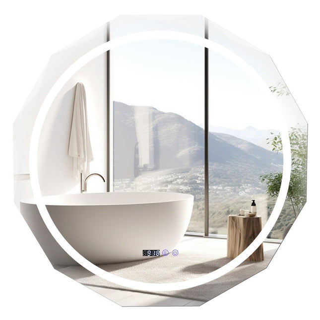 LED Badezimmerspiegel mit Beleuchtung &amp; Uhr &amp; Touch-Schalter Antibeschlag Badezimmerspiegel