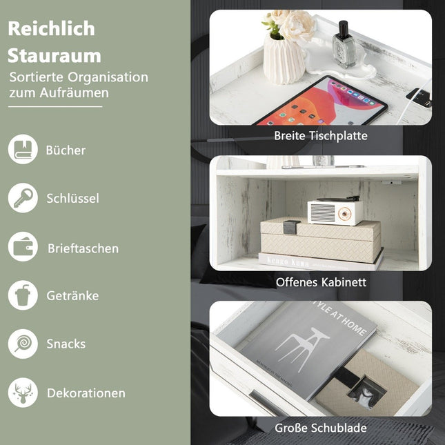 LED Nachttisch Intelligenter Nachttisch mit 2 USB-Anschlüssen Weiß