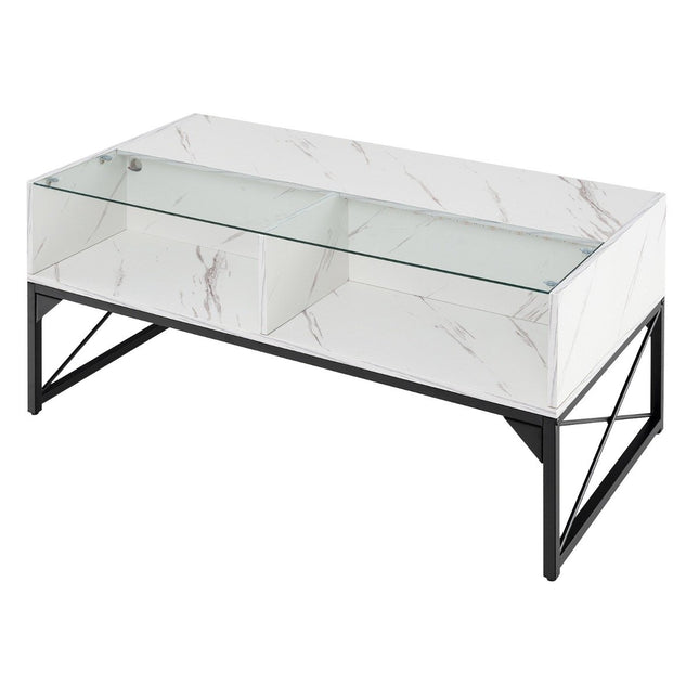 LED Couchtisch mit Marmoroptik &amp; Einstellbarer Lichtfarbe &amp; Helligkeit Wohnzimmertisch weiß