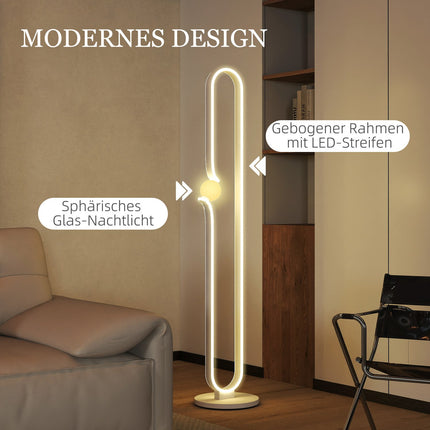 LED-Stehleuchte, Notendesign, Glasschirm, Metall, Kunststoff, weiß