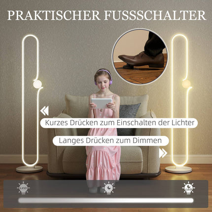 LED-Stehleuchte, Notendesign, Glasschirm, Metall, Kunststoff, weiß