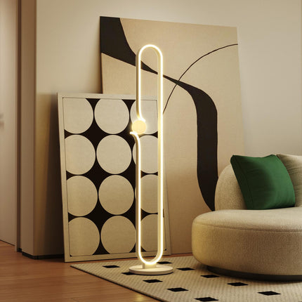 LED-Stehleuchte, Notendesign, Glasschirm, Metall, Kunststoff, weiß