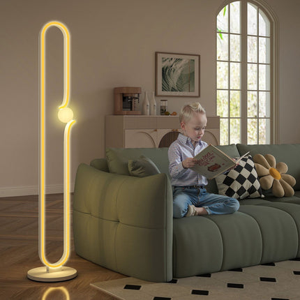 LED-Stehleuchte, Notendesign, Glasschirm, Metall, Kunststoff, weiß