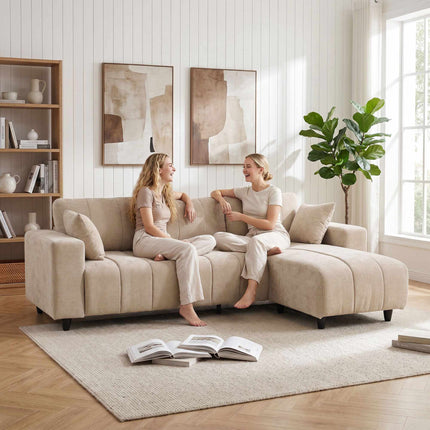 Canapé d'angle beige avec méridienne réversible, 4 places