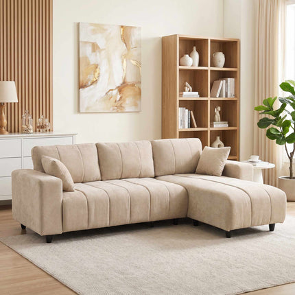 Canapé d'angle beige avec méridienne réversible, 4 places