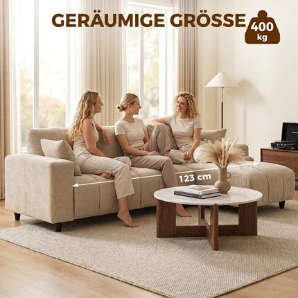 Canapé d'angle beige avec méridienne réversible, 4 places