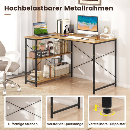 L-Shaped Reversible Corner Desk with Adjustable Shelf
