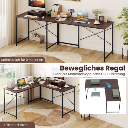 Bureau réversible en forme de L avec station de recharge, marron