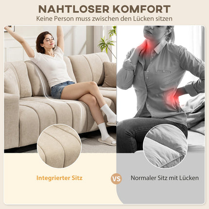 Canapé d'angle en L, beige, 3 places avec méridienne et coussins