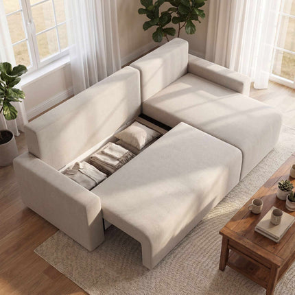 Canapé-lit d'angle avec rangement et méridienne réversible - Beige
