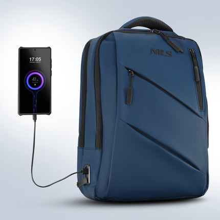 Sac à dos pour ordinateur portable, bleu, port de chargement USB-C, 15 L