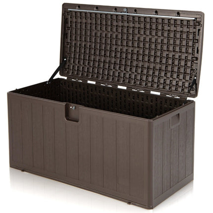Grande boîte de rangement capacité 400 L, coffre protégé du soleil, 127,5 x 64 x 64 cm, marron