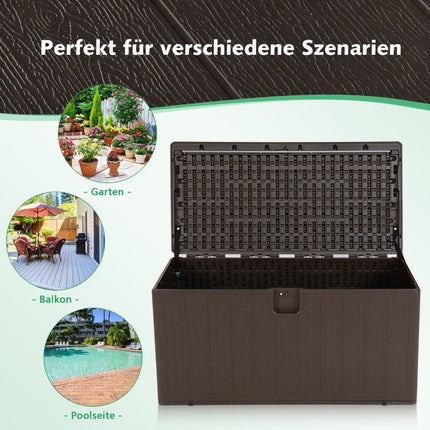 Grande boîte de rangement capacité 400 L, coffre protégé du soleil, 127,5 x 64 x 64 cm, marron