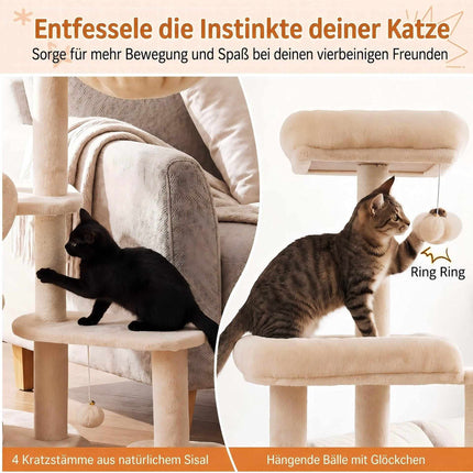 Grand arbre à chat beige avec poteaux à griffer, 149 cm
