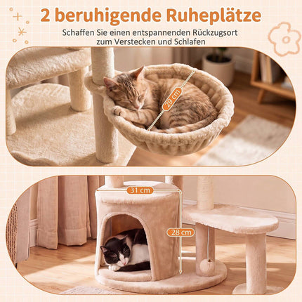 Grand arbre à chat beige avec poteaux à griffer, 149 cm