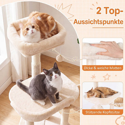 Grand arbre à chat beige avec poteaux à griffer, 149 cm