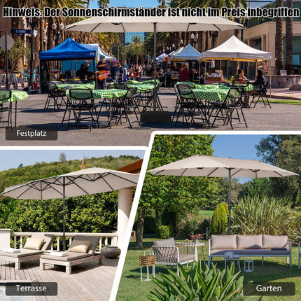 Grand parasol de terrasse beige à double toile avec manivelle, 2,7 m