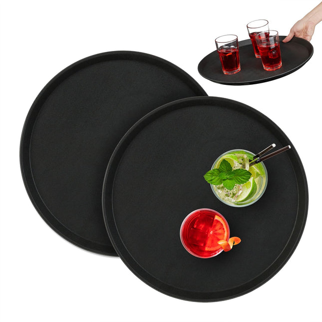 Große schwarze Serviertabletts, 2er-Set, Ø40cm