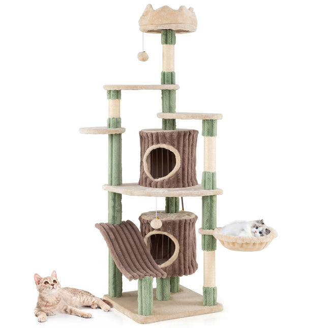Grand arbre à chat avec 2 grottes, poteaux en sisal, perchoirs moelleux
