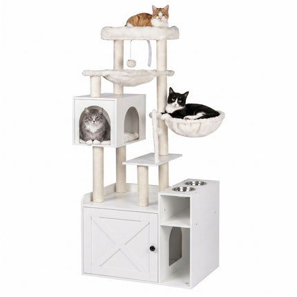 Grand arbre à chat avec meuble à litière et poteaux en sisal