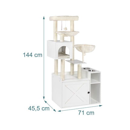 Grand arbre à chat avec meuble à litière et poteaux en sisal