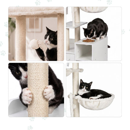 Grand arbre à chat avec meuble à litière et poteaux en sisal