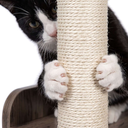 Grand arbre à chat avec rangement pour la litière, poteaux en sisal et jouets