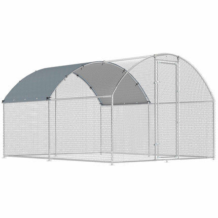 Large Chicken Run 2.8 x 3.4 x 1.9 m with Roof, Galvanised Steel, Silver