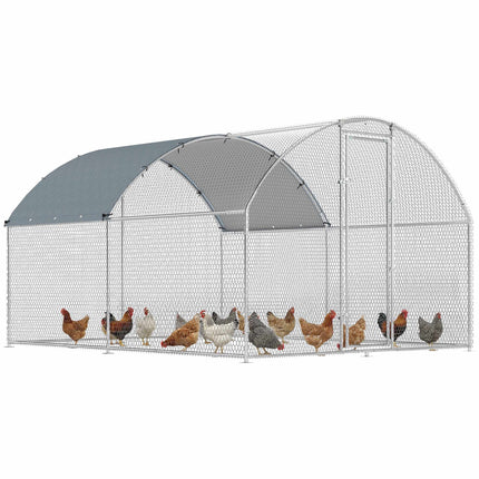 Large Chicken Run 2.8 x 3.4 x 1.9 m with Roof, Galvanised Steel, Silver