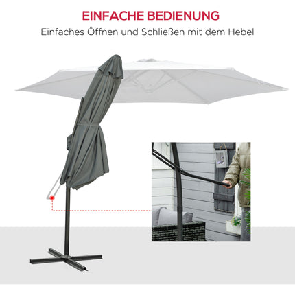 Großer dunkelgrauer Terrassenschirm mit Ständer, Metallrahmen