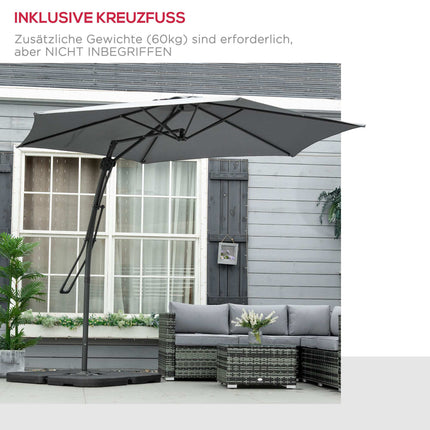 Großer dunkelgrauer Terrassenschirm mit Ständer, Metallrahmen