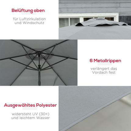 Großer dunkelgrauer Terrassenschirm mit Ständer, Metallrahmen