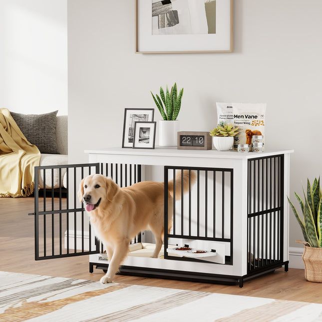 Grande cage pour chien, verrouillable, accès facile, support de gamelle pivotant